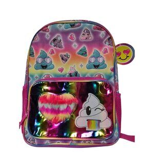 Rainbow Poop Emoji Backpack With Furry Heart Pocket For Kids